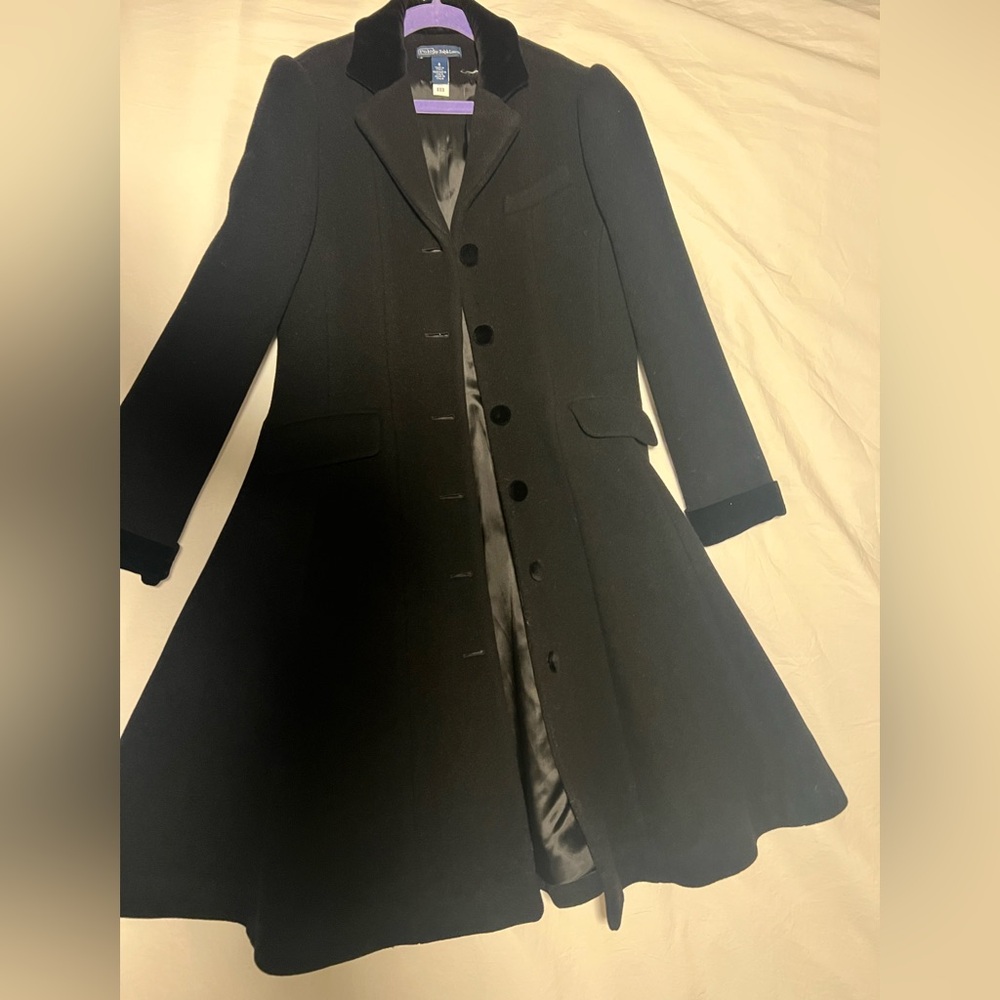 Velvet-Trim Wool Princess Coat